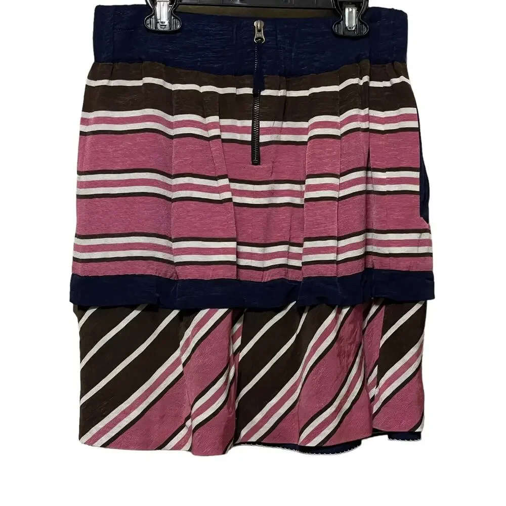 Anthropologie Maeve Ellery Pink Blue Brown Striped Pocket Lined Skirt‎